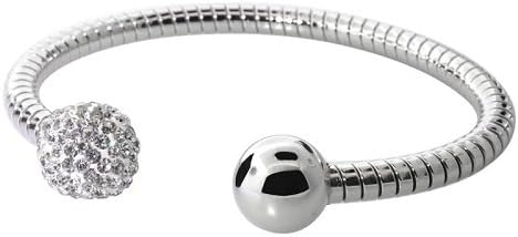 Amythyst Adult Stainless Steel West Indian Inspired Ball Bangle With Zirconia Silver Tone