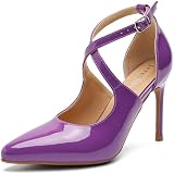 WAYDERNS Women's Chunky Heel Pumps - 3.5 Inch Block Heel, Pointed Toe, Ankle Strap & Bow