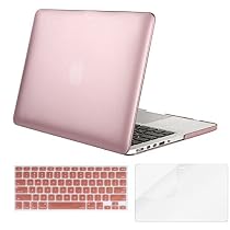 Mosiso Metallic Coated Plastic Hard Case with Keyboard Cover with Screen Protector for Macbook Pro Retina 13 Inch No CD-ROM (A1502/A1425), Rose Gold