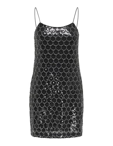 Strap Dress WVN Onlbrielle Robe à Sequins à Bretelles, Noir, XS Femmes