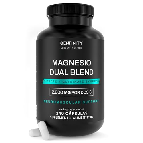 Genfinity Magnesio Dual Blend Longevity Series | 700 mg por Cápsula | 240 Cápsulas | Citrato + Bisglicinato Pureza ≥98% Grado Clínico | Suplemento Alimenticio
