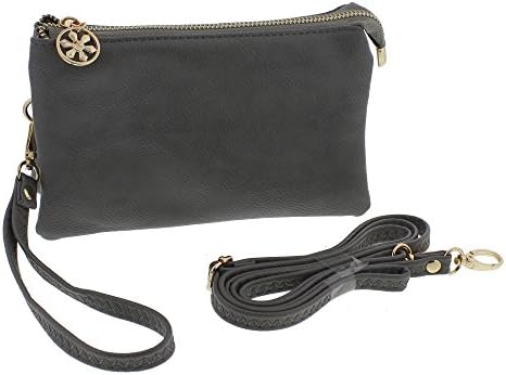 Vegan Leather Smartphone Wristlet Clutch Purse Multi Compartment Crossbody Bag Handbag (Dove)