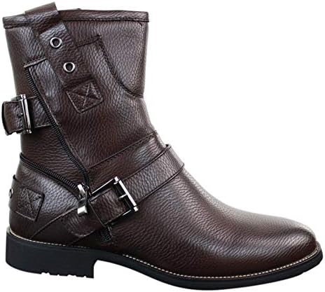 Mens Zip Punk Rock Goth Elmo Ankle Boots Brown Black Leather Buckle