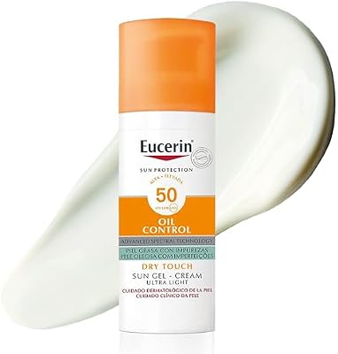 Sun Gel Crema Oil Control Dry Touch FPS 50+ (50 ml), protección solar facial 50+ con filtros UVA/UVB, crema solar para piel grasa y propensa al acné, crema de sol con textura ultraligera