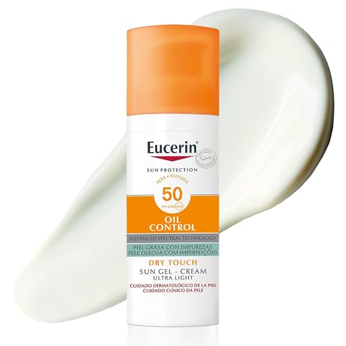 Sun Gel Crema Oil Control Dry Touch FPS 50+ (50 ml), protección solar facial 50+ con filtros UVA/UVB, crema solar para piel grasa y propensa al acné, crema de sol con textura ultraligera