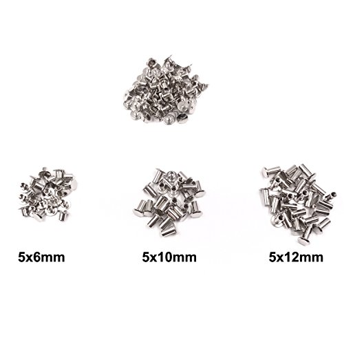 Seloky 75 Sets Silvery Chicago Screws Assorted Kit 1/4 3/8 1/2 Inches Screw Posts Metal Accessories Nail Rivet Chicago Button For DIY Leather Decoration Bookbinding Round Flat Head Stud Screw