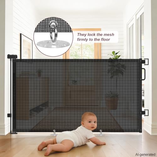 Cideny Retractable Baby Gates for Doorway, 58" Wide Mesh Dog Gate for Stair | 34" Tall Toddler Pet Gate Extra Wide Indoor and Outdoor, Easy Install, Essential for Home Safety, Black