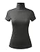 AMORE ALLFY Women Short Sleeve Lightweight Jersey Turtleneck Top Charcoal Medium