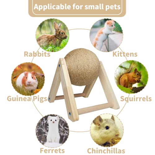 Fhiny Rabbit Scratch Toy, Natural Solid Wood Sisal Scratching Ball for