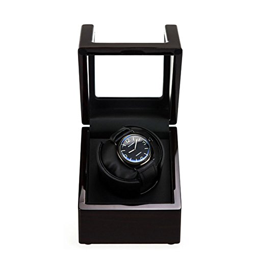 Driklux Automatic Single Watch Winder with Quiet Motor,Premium Solid Wood Exterior and Soft Watch Pillows(Black&Red High Gloss Finish+Black PU)