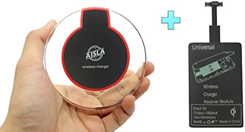 AISLA Portable Ultra-slim Slip-proof Wireless Charger with Receiver and USB LED Light for Qi-enabled Devices - Black
