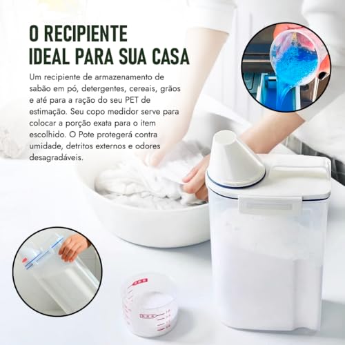 Kit 5 Unids Potes Herméticos 2 Litros Organizador Para Cozinha e Lavanderia