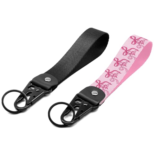 Wauhetsmvy 2 Pack Short Wrist Lanyard Keychain, Black & Pink Bows at Amazon