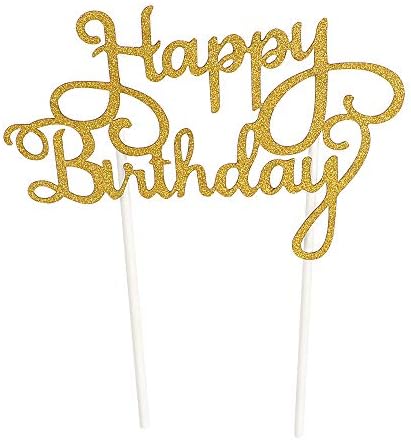 Cake Topper Happy Birthday Paper Letter Cake Dessert Top Flag (Gold)