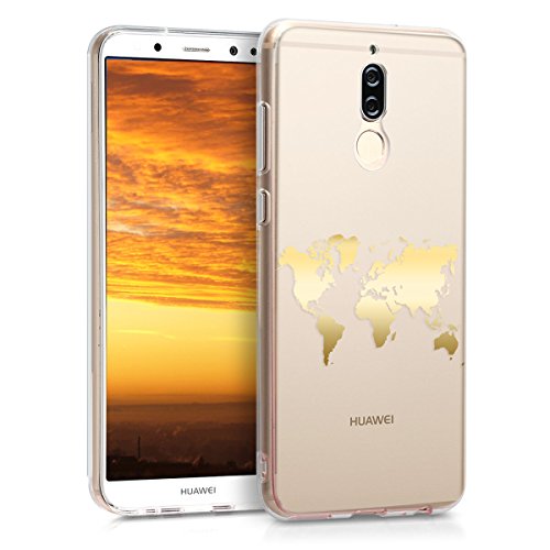 kwmobile Case for Huawei Mate 10 Lite - TPU Silicone back cover case mobile phone protective case - Clear cover World Map gold transparent