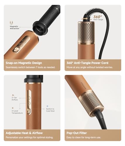 DREAME AirStyle Pro 7-in-1 Hair Styler & High Speed Dryer | Snap-on Attachments for Curling, Smoothing, Volumizing | Fast Drying, Frizz Control, Cool Shot | Luxury Leather Package, 120V Voltage