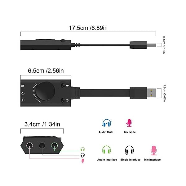 Tarjeta Sonido Externa USB Sonido Estéreo Splitter Converter con Control de Volumen para Windows y Mac, Plug & Play sin Necesidad de Controladores - Imagen 6