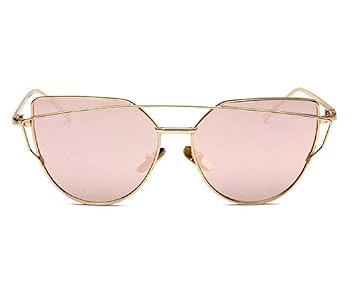 womens flat lens mirror metal frame oversized cat eye sunglasses
