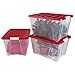 IRIS USA TB-56D Holiday Plastic Storage Tote, 3 Pack, Clear/Red, 3 Count