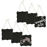 Set of 6 Black Metal & Twine Hanging Erasable Chalkboards, Write-On & Magnetic Wall Signs