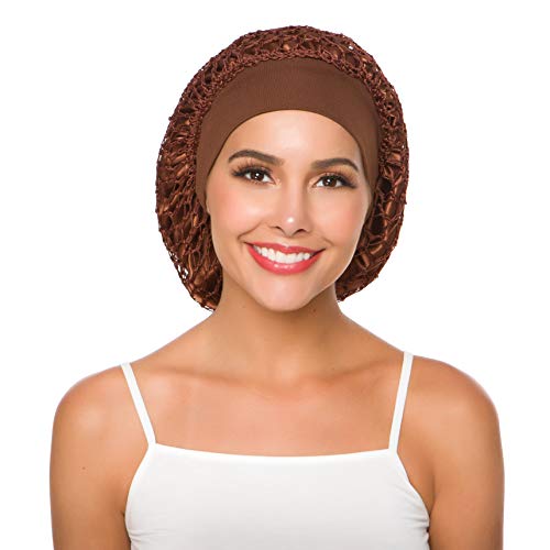 Women's Vintage Full Head Crochet Hair Net Snood Sleep Bonnet Cap Hair Accessories (Coffee) - Thumbnail 2