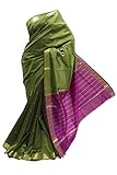 Krishna Sarees Women's Dark Green and Purple Art Silk Saree Unstitched Blouse Piece Dark Green