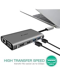 LAMA - Hub USB C 11 en 1 tipo C con HDMI 4K, puerto Gigabit Ethernet, 2 puertos USB 3.0, 2 puertos USB 2.0, VGA
