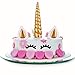Gold Unicorn Cake Topper Set Include Unicorn Horn, Ears and Eyelashes for Unicorn Party Baby Shower Wedding Birthday Decorations, 10 Pieces Totally