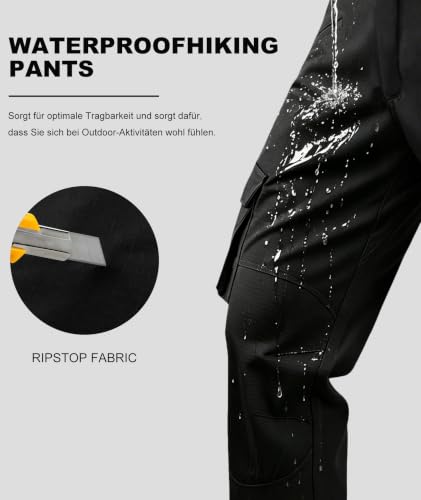 ZITY Men's Work Pants, Outdoor Mountaineering Elastic Waist Hiking Cargo Tactical Pants with Multiple Pockets