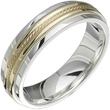 Alain Raphael 2 Tone Sterling Silver and 10k Yellow Gold 6 Millimeters Wide Wedding Band Ring
