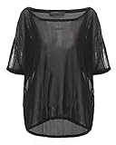 StyleDome Women's Mesh Sheer Short Sleeve Batwing Blouse Clubwear Tee Shirt Tops Mesh Black US 16