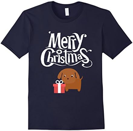 Men's Merry Christmas Puppy Holiday Present T-Shirt Medium Navy