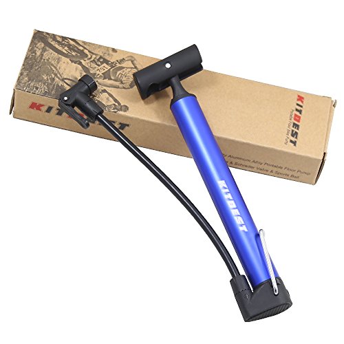 Bike Floor Pump & Glueless Puncture Kit, Portable Mini Bicycle Tire Air Pump with Reversible Presta to Schrader Valves Pump Head for BMX, Mountain, Road, Hybrid Bike & Sports Ball - Blue