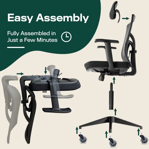 Ergonomic Mesh Office Chair with Roller Blade Wheels, Computer Desk