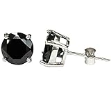 Black Round Cz Stud Earrings on 925 Sterling Silver Sizes Rhodium Plated 4mm-8mm
