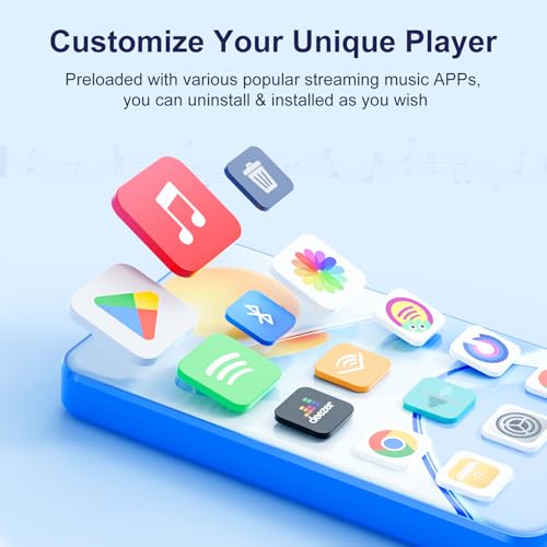 Fanvace Android MP3 Players with Bluetooth WiFi, MP3 & MP4 Players with 4" Touchscreen and Speaker, Spotify MP3 Music Player with Audible, Amazon Music, Play Store (16GB, Blue)