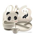Brancivox Baby Weaning Set with Adjustable bib | baby feeding set with Sippy Cup, Suction Plate, Bowl & Self-Feeding Cutlery | Silicone Feeding essentials Dishwasher & Microwave Safe (Beige)