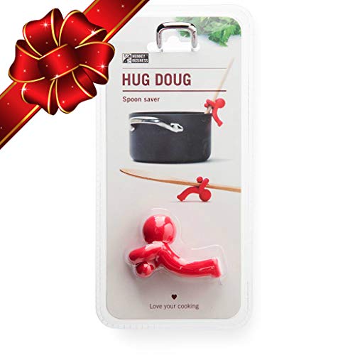 Monkey Business Spoon Saver - Hug Doug Silicone Spoon Saver and Rest, Adjustable to Most Kitchen Cooking Utensils, Red
