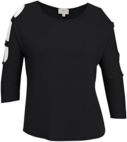 PLUSPICE Women's Plus Size Sexy Cold Shoulder 3/4 Sleeve Shirts Top Blouse Black 1XL