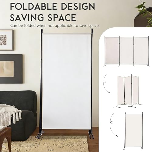 Dsocool 3-Panel Room Divider Privacy Screen, (260cm W x 180cm H) Portable Folding Partition with Metal Frame, Partition Room Dividers Freestanding Wall Divider Screen for Dorm Studio Office (White)
