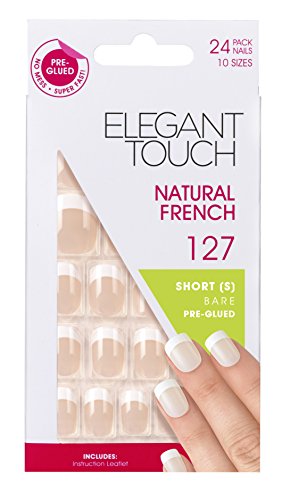 Elegant Touch Natural French Pre Glued Nails Number 127, Small/Bare
