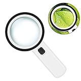30x Handheld Magnifier With 12 LED Lights, 90mm Bifocal Double Lens Illuminated Reading Magnifying Glass, Perfect for Soldering Repair,Inspection,Coins,Rock,Science,Craft and Needlework, Jewelry