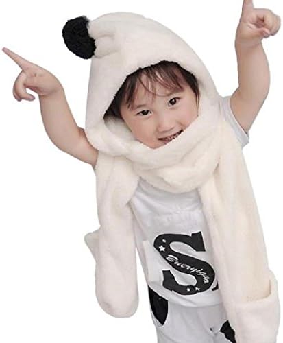 AUSKA Boys Girl Warm Woolen Coif Hood Scarf Caps Hats Gloves Pink (White)