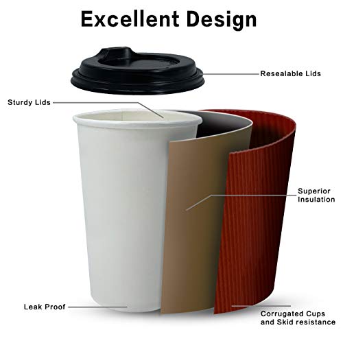 12oz Paper Coffee Cups With Lids and Straws, 100 Pcs Bulex Disposable To Go Coffee Cups Red Paper Cups for Hot Beverages - Thumbnail 4