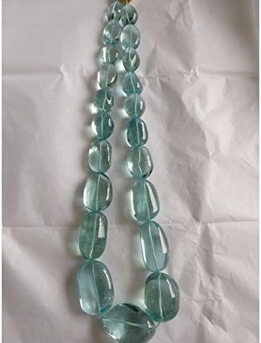 NATURAL AQUAMARINE GEMSTONE PLAIN HAND POLISHED TUMBLE BEADS 1 STRINGS NECKLACE GSN72