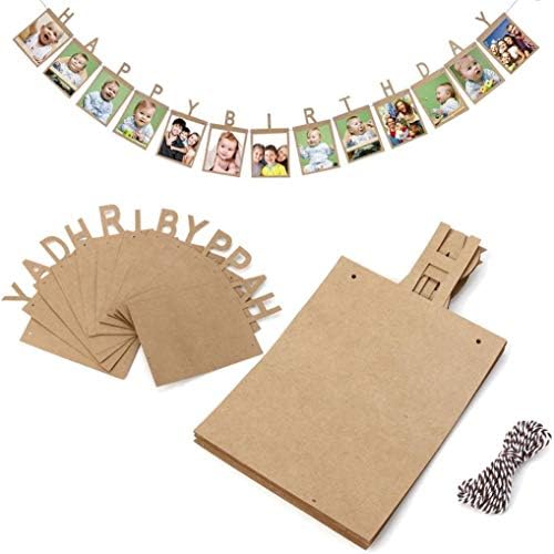 Happy Birthday Photo Banner Party Decoration - Handmade Milestone Baby Shower or Men and Women Birthday Backdrop Decor - Brown（Kraft Paper）