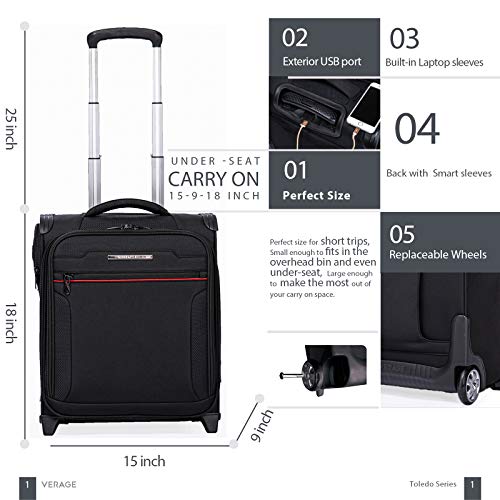 Carry On Rolling Suitcase with USB Port, Weekender Overnight Business