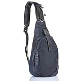 Sling Bag Chest Shoulder Unbalance Gym Fanny Backpack Sack Satchel Outdoor Bike nylon fabric black, by LC Prime