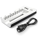 EBL Smart 8 Bay AA AAA Battery Charger for NiMH NiCD Rechargeable Batteries Build-in 2 USB Fast Charging Ports