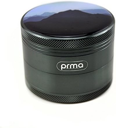 PRMA Herb Grinder with Pollen Catcher - Large 2.5 Inch 4 Piece, Lightweight Anodized Aircraft Grade Aluminum, Epoxy Sealed Design, Included Pollen Scraper and Carrying Pouch (Grey)